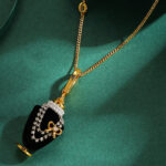Crystal zircon pearl bow black pendant necklace pendant - Image 2