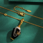 Crystal zircon pearl bow black pendant necklace pendant - Image 4